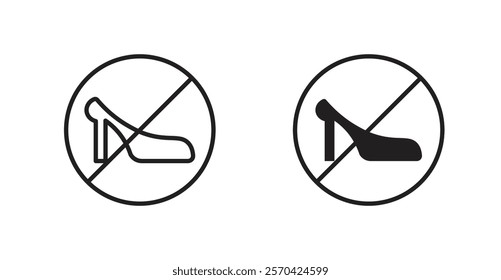 No high heels sign vectors set in black. line and flat versions