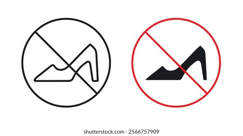 No high heels signs in black outline, solid and colored style