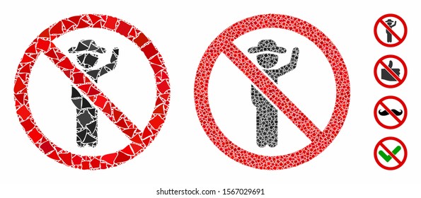 No hitchhiking mosaic of rugged elements in various sizes and color tinges, based on no hitchhiking icon. Vector humpy dots are united into mosaic. No hitchhiking icons collage with dotted pattern.