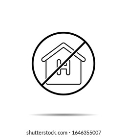 No hay hogar, icono del hotel. Línea delgada simple, contorno vector de la prohibición del servicio hotelero, prohibición, iconos de prohibición para ui y ux, sitio web o aplicación móvil