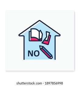 No homework color line icon. Exercise only on lesson. Home education concept. Distant remote teaching and homeschooling. Isolated vector illustration