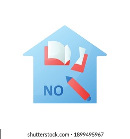 No homework flat icon. Exercise only on lesson. Home education concept. Distant remote teaching and homeschooling. Isolated color vector illustration