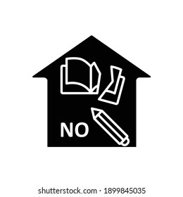 No homework glyph icon. Exercise only on lesson. Home education concept. Distant remote teaching and homeschooling. Isolated silhouette vector illustration