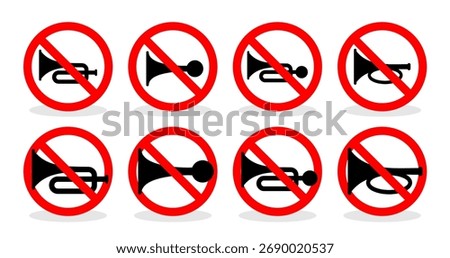 No honking sign vector set. No horn signage icon.