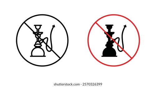 No hookah sign vectors set in black. line and flat versions