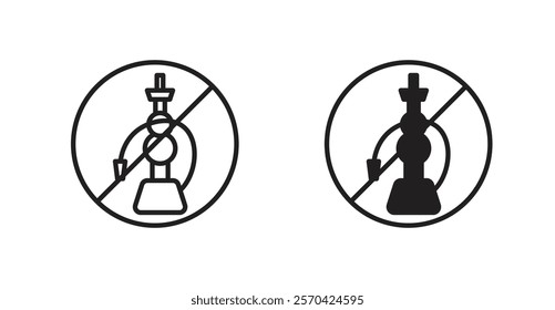 No hookah sign vectors set in black. line and flat versions