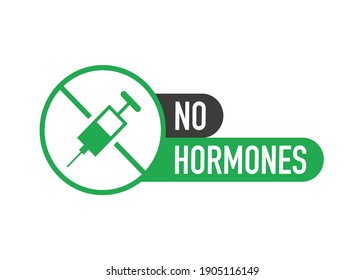 No Hormones, No Antibiotics Green Flat Banner On White Background. Vector Illustration.