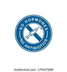 No hormones and no antibiotics logo design template illustration. Natural healthy antibiotics free products certificate seal