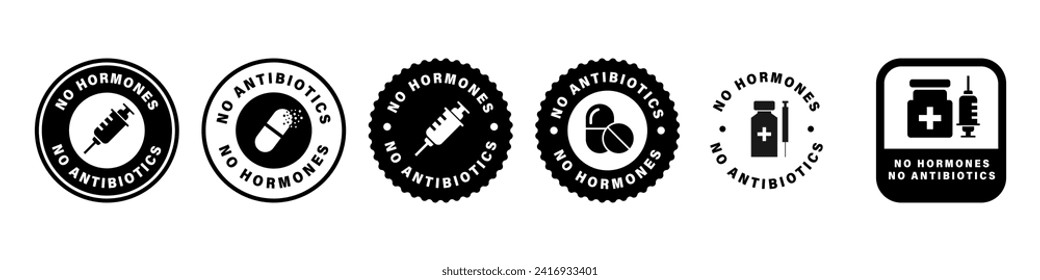 No Hormones, No Antibiotics. Vector labels for product package.