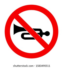 No Horn Sign Vector - Warning Do Not Blow Horn Flat Icon Isolated On White