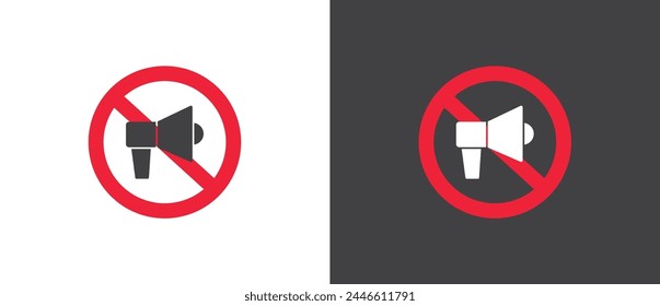 Icono de tráfico sin bocina, Ilustración vectorial de rojo tachado circular sin señal de tráfico con icono de sonido en el interior. No hay símbolo de bocina. Ningún icono de símbolo de sonido alto en el fondo blanco y negro.
