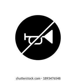 No Horn Traffic Sign,   in solid black flat shape glyph icon, isolated on white background