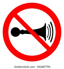 No horn, trumpet prohibition sign, vector illustration.