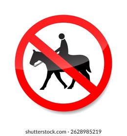 No horse riding sign vector. Red prohibition symbol indicating horseback riding is not allowed.