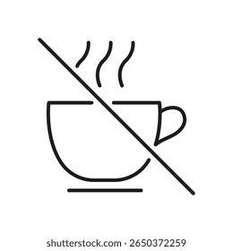 No Hot Drinks Allowed Line Icon. Beverage Restriction, Safety, And Prohibition Symbol. Warning Sign For No Hot Liquids. Editable Stroke. Isolated Vector Illustration.