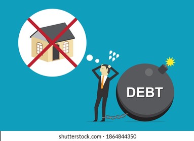 No house because there is a lot of debt, Vector illustration in flat style