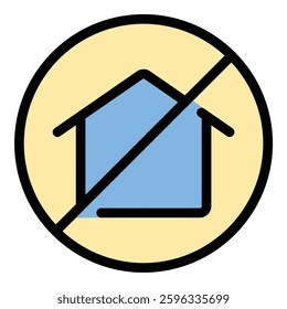 No house icon in flat line style representing homelessness lack of shelter and housing issues ideal for social awareness charity and real estate concepts.