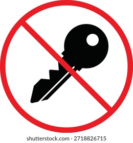 No hay icono de llave de casa. No hay iconos de clave de acceso. Llave de la casa símbolo prohibido. Cerrajero prohibió el Diseño gráfico. Propiedad privada y signos de regulación hotelera
