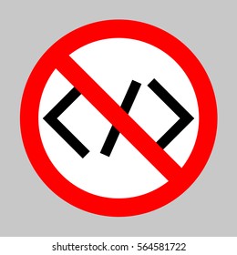 No Html tag illustration. Forbidden sign isolated on gray background.