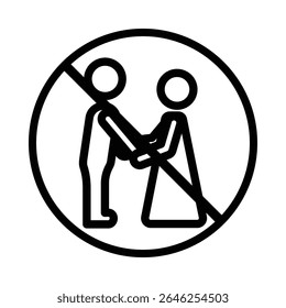 Sem abraços sem ícone de beijo esboço sinal