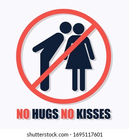 No hugs no kiss. Stop COVID 19 stay safe.  Stay protected from 2019.  Good for COVID-19 poster and label as well. Vector illustration. 