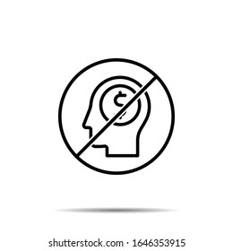 Ningún humano, cerebro, icono comercial. Línea delgada simple, contorno vectorial proceso de prohibición, prohibición, iconos de prohibición para ui y ux, sitio web o aplicación móvil