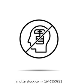 Ningún humano, cerebro, icono de comunicación. Línea delgada simple, contorno vectorial proceso de prohibición, prohibición, iconos de prohibición para ui y ux, sitio web o aplicación móvil