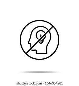 Ningún humano, cerebro, icono de comunicación. Línea delgada simple, contorno vectorial proceso de prohibición, prohibición, iconos de prohibición para ui y ux, sitio web o aplicación móvil