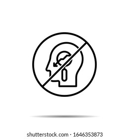 Ningún humano, cerebro, crecimiento, icono abajo. Línea delgada simple, contorno vectorial proceso de prohibición, prohibición, iconos de prohibición para ui y ux, sitio web o aplicación móvil