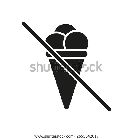 No Ice Cream Allowed Solid Icon. Dietary Restriction, Allergy Awareness, And Health Caution Silhouette Symbol. Nutritional Control. Isolated Vector Illustration.
