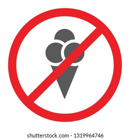No ice cream glyph icon, prohibited and ban, no food sign, vector graphics, a solid pattern on a white background, eps 10.