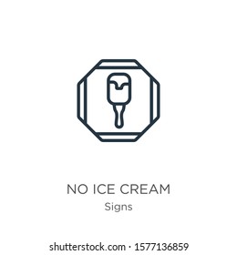 No ice cream icon. Thin linear no ice cream outline icon isolated on white background from signs collection. Line vector sign, symbol for web and mobile