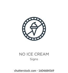 No ice cream icon. Thin linear no ice cream outline icon isolated on white background from signs collection. Line vector sign, symbol for web and mobile