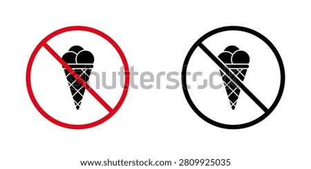 No Ice Cream Prohibition Sign Icon Set. Forbidden Ice Cream Warning And Restriction Symbol Collection. Stop And Ban Notice. Isolated Vector Illustration.