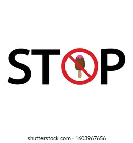  No ice cream vector. Not allow ice cream sign. The red circle prohibiting sing 