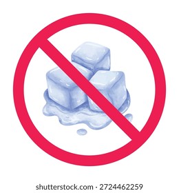 Nenhum sinal de cubo de gelo, sinal de cubo de gelo proibido, não use sinal de gelo, símbolo proibido de cubo de gelo