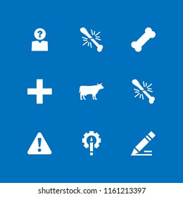 no icon. 9 no set with cow silhouette, cross mark, dog bone and warning vector icons for web and mobile app