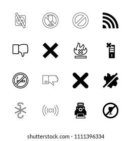 No icon. collection of 16 no filled and outline icons such as signal, cross, camera printing photo, dislike, cancel. editable no icons for web and mobile.