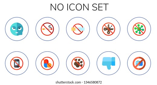 no icon set. 10 flat no icons.  Collection Of - angry, no phone, smoking, drugs, pets, cut, dislike, virus, photo
