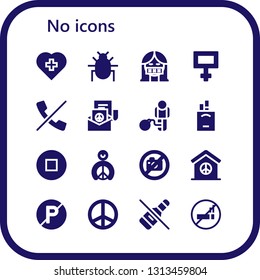 no icon set. 16 filled no icons.  Simple modern icons about  - Red cross, Parasite, Censor, Peace, No calls, Restriction, Cigarettes, Stop, photo, parking, alcohol, smoking