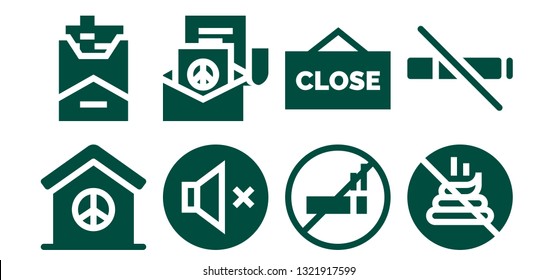 no icon set. 8 filled no icons.  Collection Of - Peace, Cigarette, Mute, No smoking, Close, poop, smoke