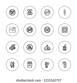 No icon set. collection of 16 outline no icons with cockroach, cigarettes, dynamite, pessimistic, peace, photograph, red cross icons.