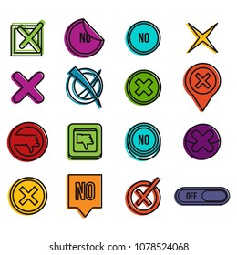 No icon set. Color outline set of no vector icons for web design isolated on white background