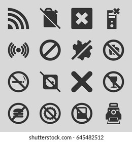 No icons set. set of 16 no filled icons such as prohibited, cancel, camera printing photo