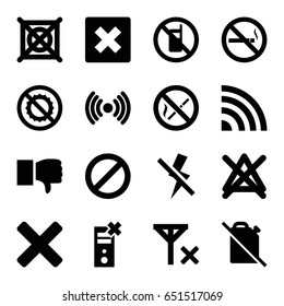 No icons set. set of 16 no filled icons such as prohibited, cross, dislike, cancel