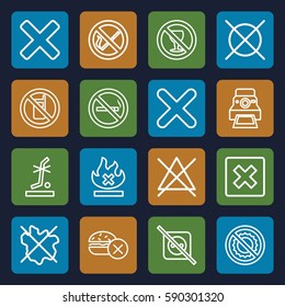 no icons set. Set of 16 no outline icons such as cross, camera printing photo