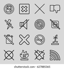 No icons set. set of 16 no outline icons such as cancel, cross, dislike