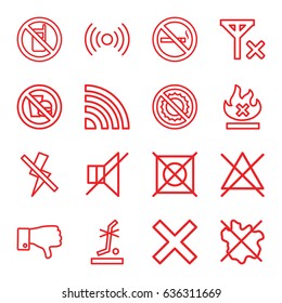 No icons set. set of 16 no outline icons such as dislike, signal