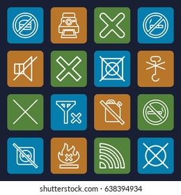 No icons set. set of 16 no outline icons such as cancel, cross, camera printing photo
