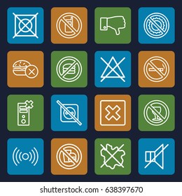 No icons set. set of 16 no outline icons such as dislike, cancel
